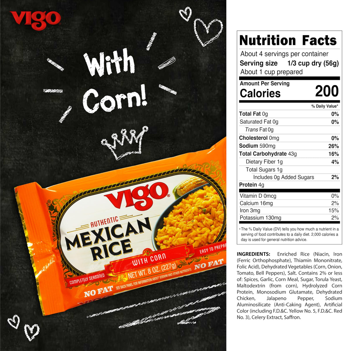 Vigo Authentic Mexican Rice with Corn, No Fat – 8 oz (Pack of 12)