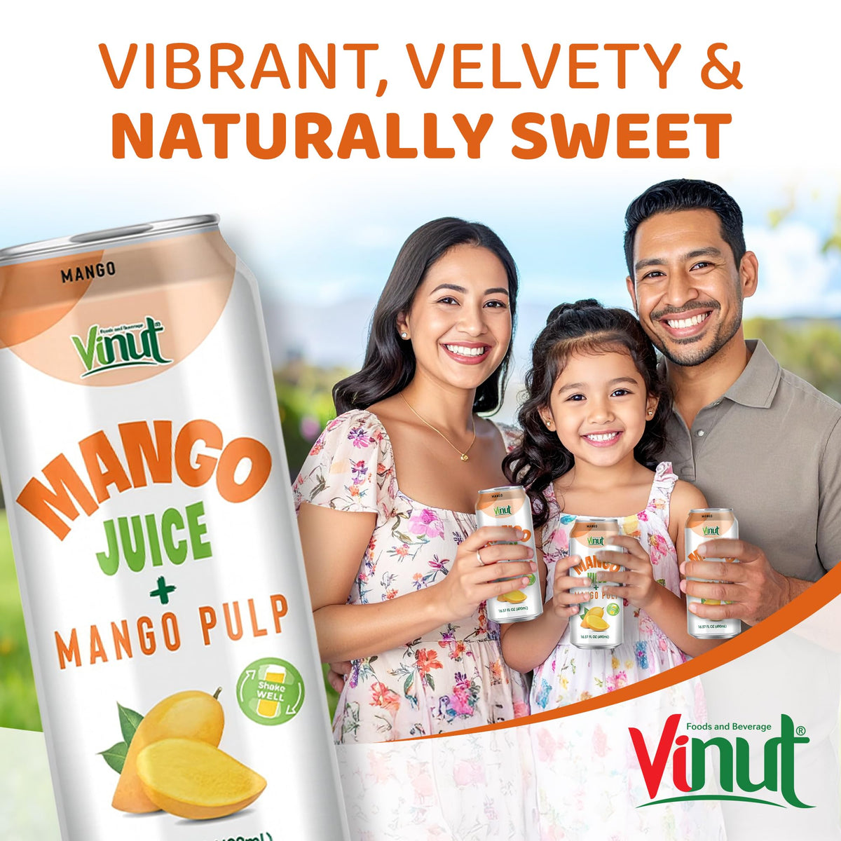 VINUT 100% Mango Juice with Pulp — Not From Concentrate, Pack of 12