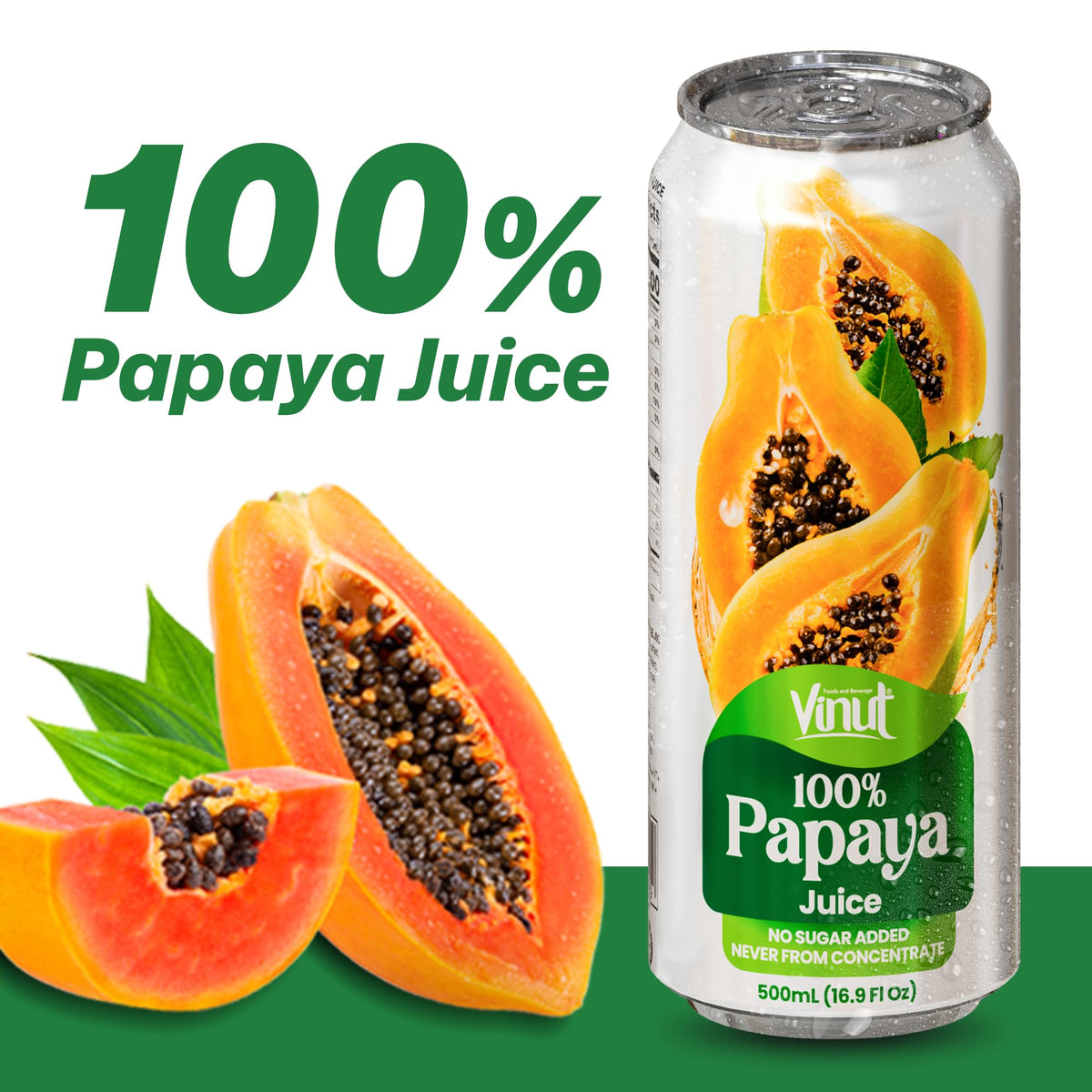 VINUT 100% Papaya Juice – No Added Sugar, Not From Concentrate, 16.9 fl oz Can, Pack of 12