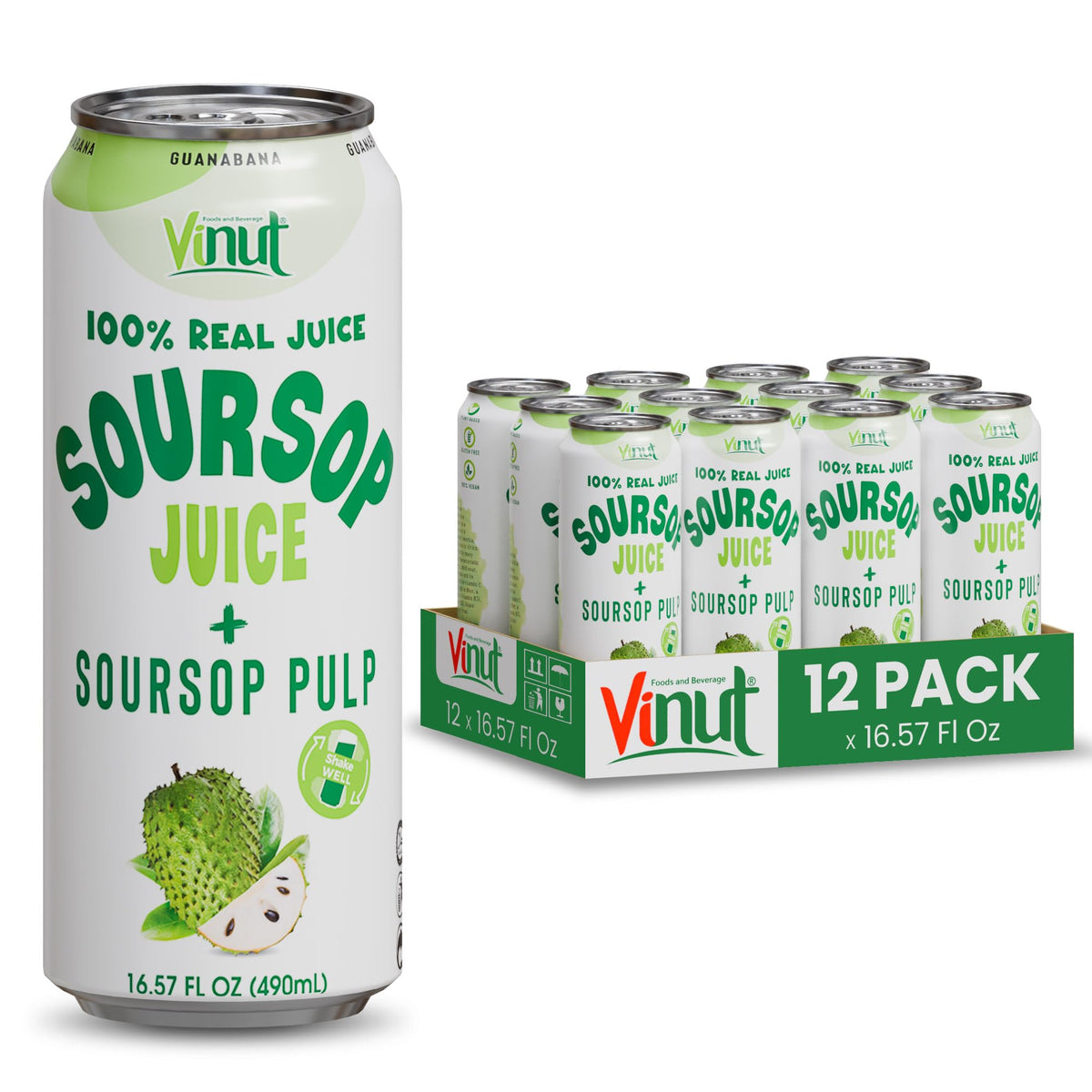 VINUT 100% Soursop Juice with Pulp NFC – No Sugar Added (Pack 12)