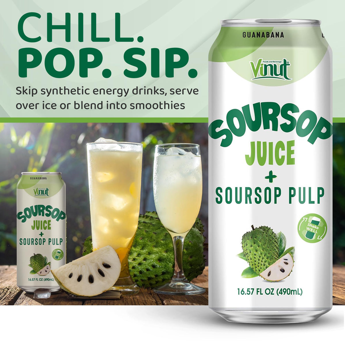 VINUT 100% Soursop Juice with Pulp NFC – No Sugar Added (Pack 12)