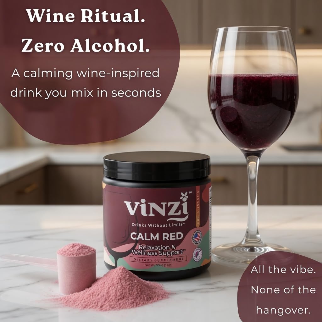 Vinzi Non-Alcoholic Calm Drink Mix – Wine-Style Ritual with Ashwagandha & L-Theanine, 8oz (20 Servings)