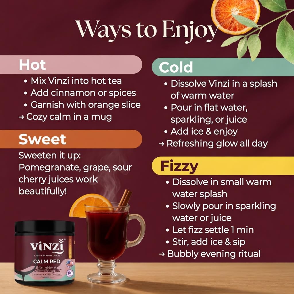 Vinzi Non-Alcoholic Calm Drink Mix – Wine-Style Ritual with Ashwagandha & L-Theanine, 8oz (20 Servings)