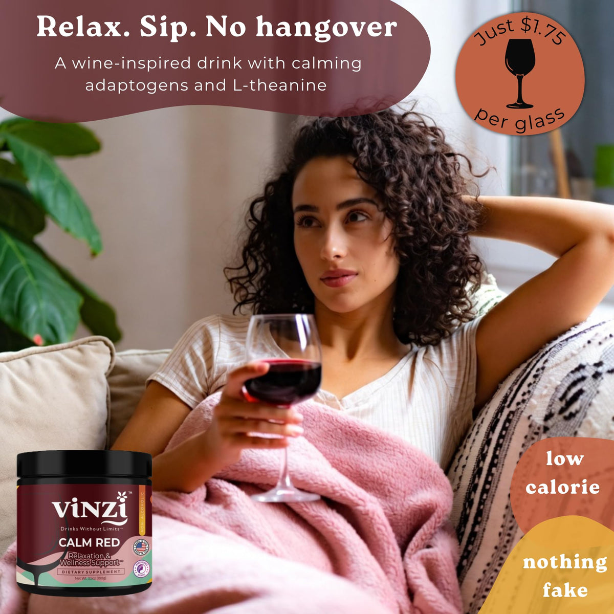 Vinzi Non-Alcoholic Calm Drink Mix – Wine-Style Ritual with Ashwagandha & L-Theanine, 8oz (20 Servings)