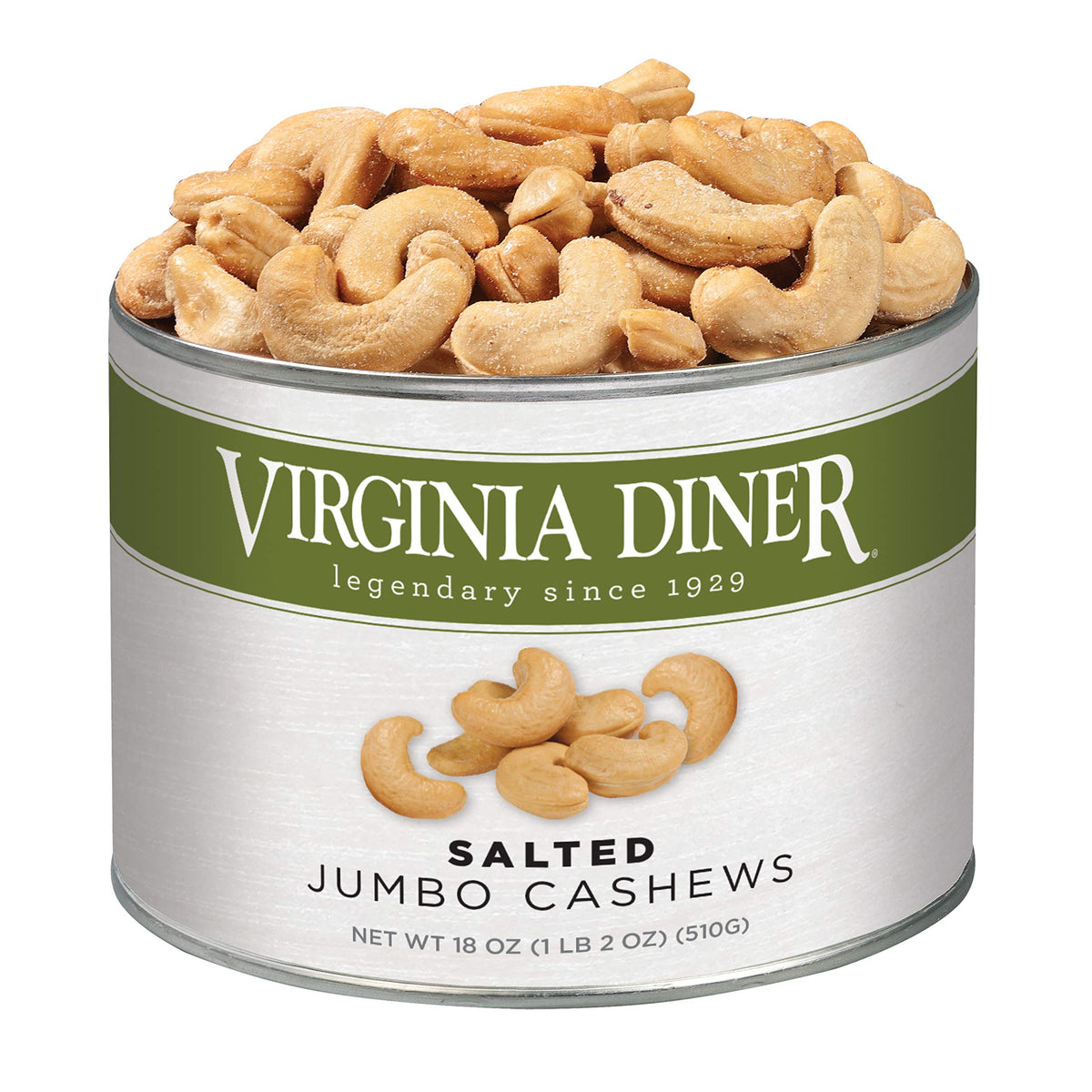 Virginia Diner Jumbo Salted Cashews - Non-GMO, Preservative-Free, 18 oz Can