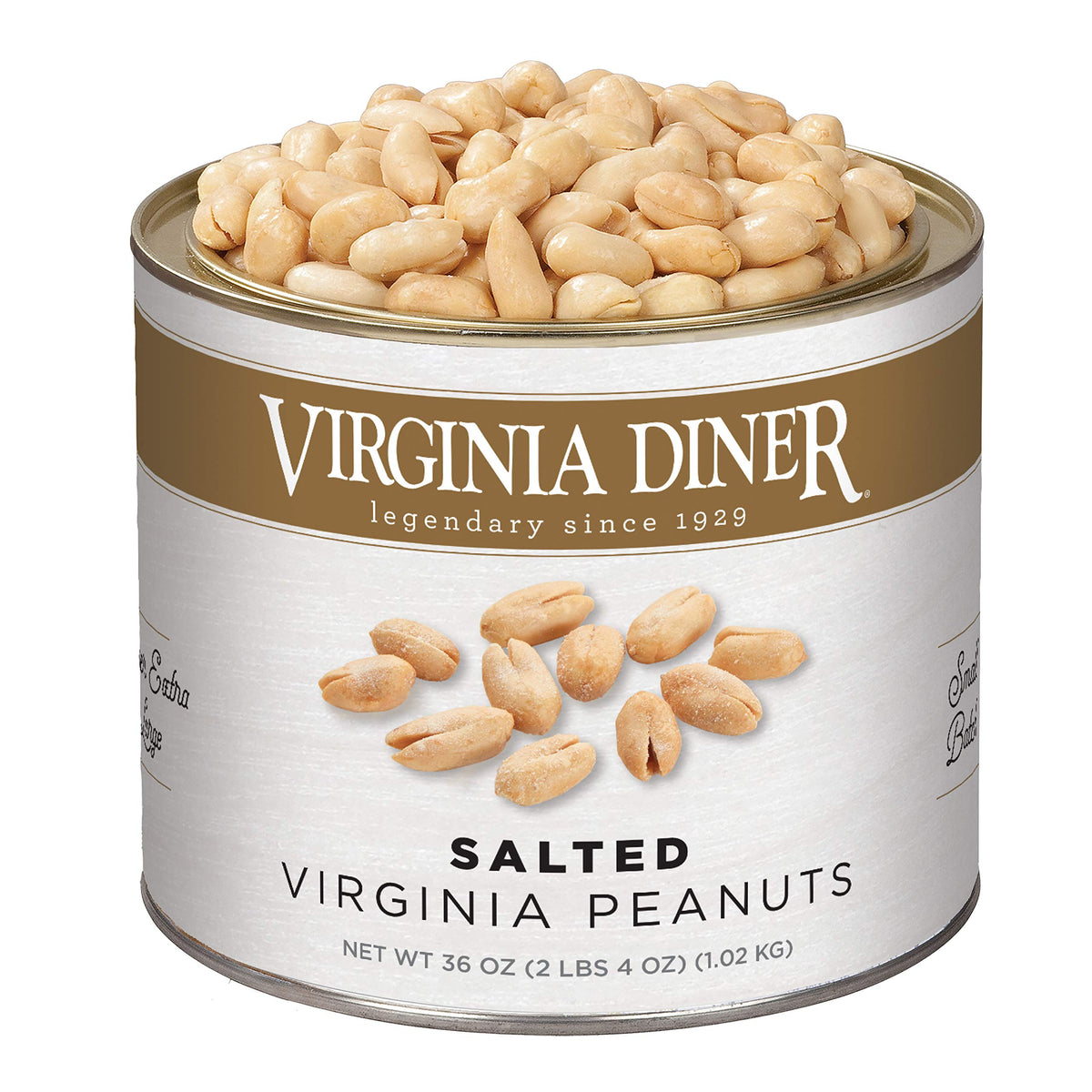 Virginia Diner XL Blister-Roasted Virginia Peanuts – 36 oz Tin, All Natural, Salted