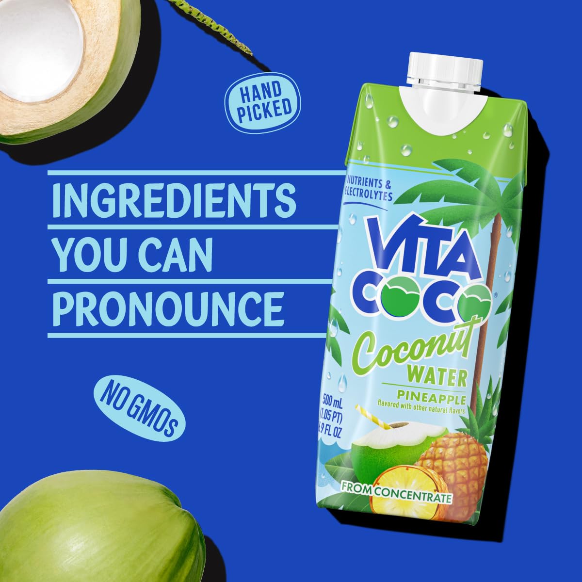 Vita Coco Pineapple Coconut Water – Naturally Hydrating Electrolyte Drink, Gluten Free, 16.9 fl oz (Pack of 12)
