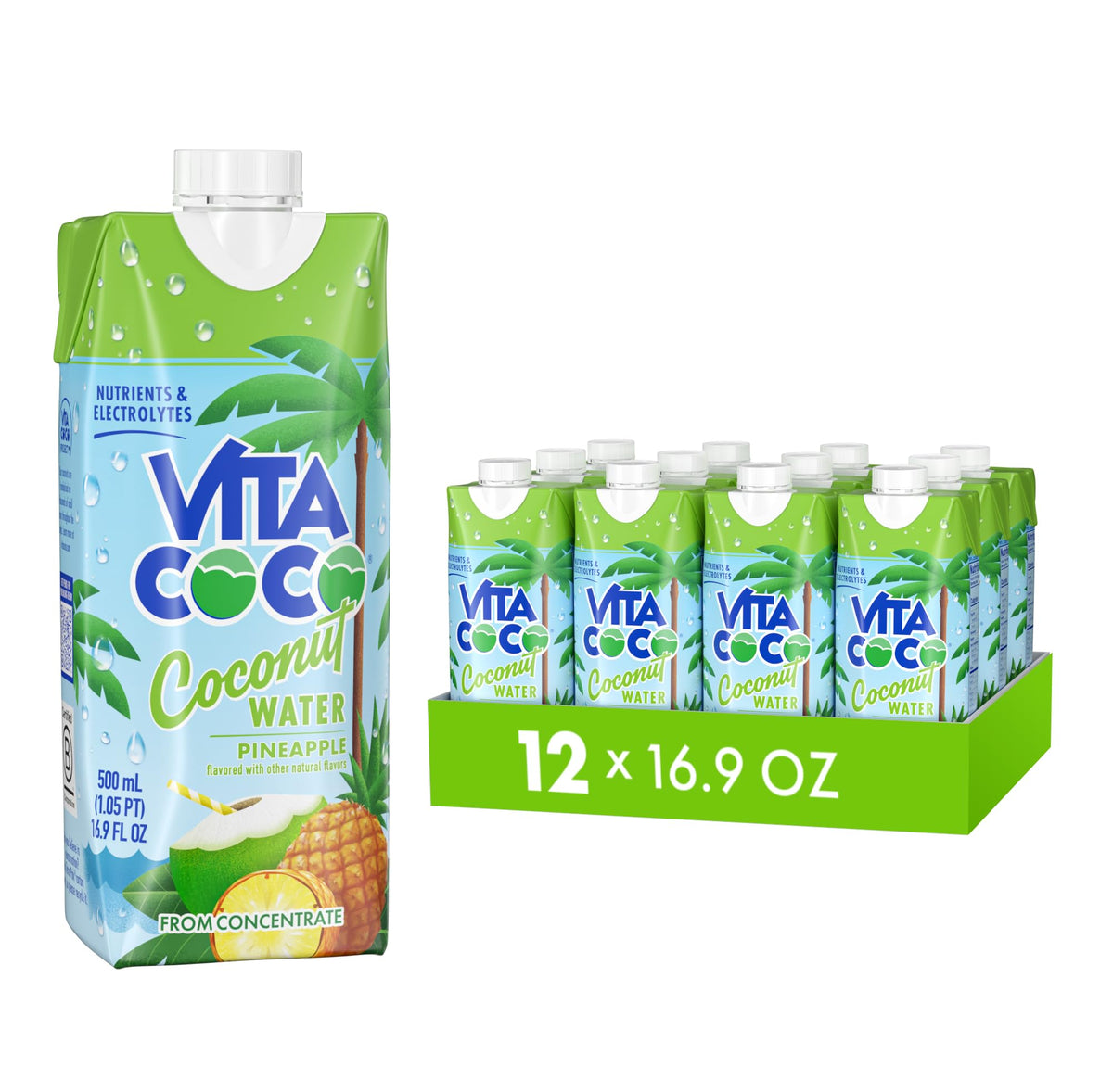 Vita Coco Pineapple Coconut Water – Naturally Hydrating Electrolyte Drink, Gluten Free, 16.9 fl oz (Pack of 12)