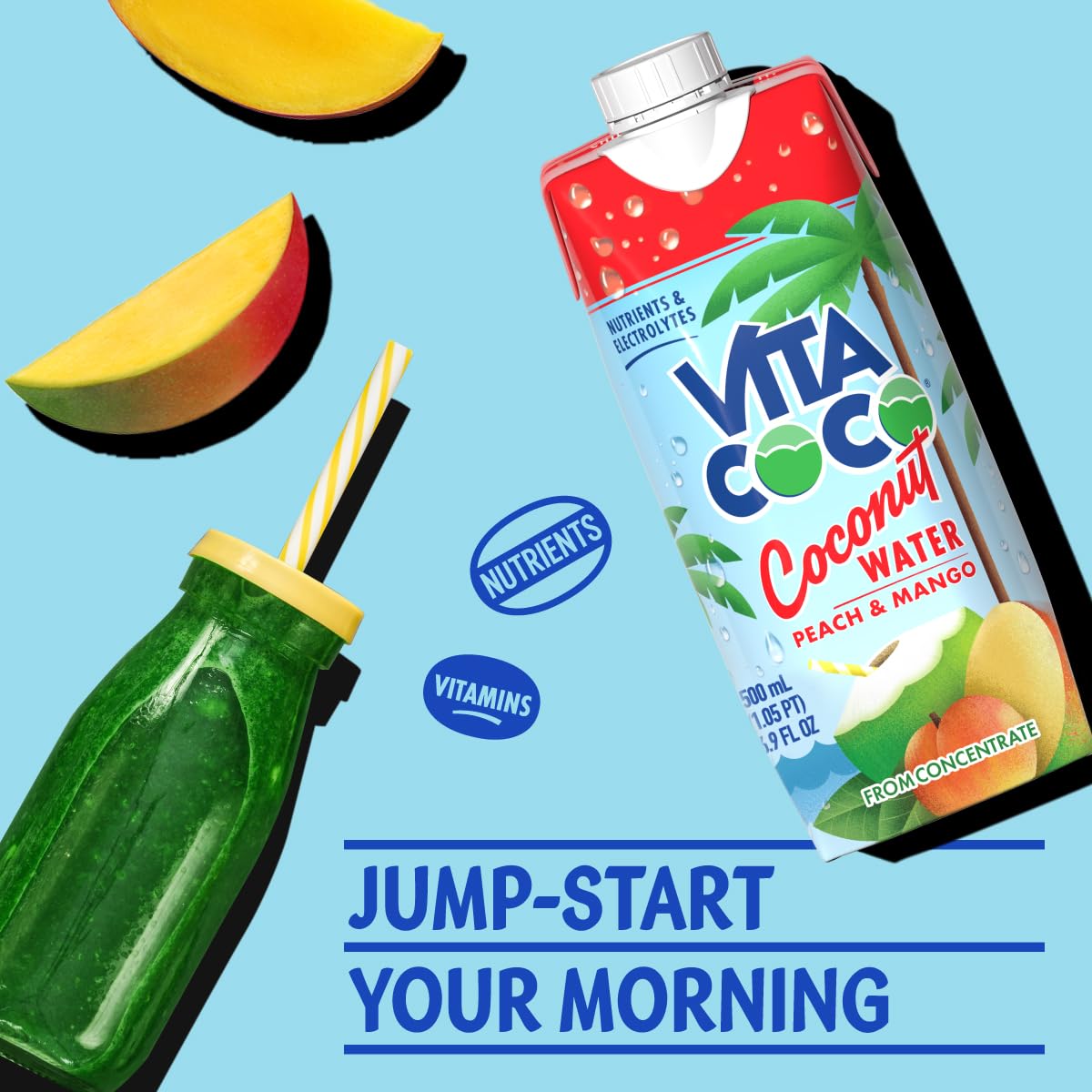 Vita Coco Coconut Water Peach & Mango – Naturally Hydrating Electrolyte Drink | Gluten Free | 16.9 Fl Oz (12-Pack)