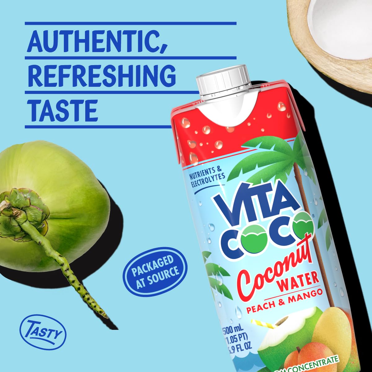 Vita Coco Coconut Water Peach & Mango – Naturally Hydrating Electrolyte Drink | Gluten Free | 16.9 Fl Oz (12-Pack)
