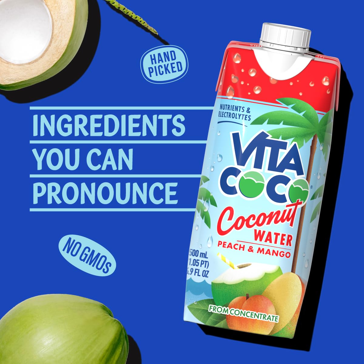 Vita Coco Coconut Water Peach & Mango – Naturally Hydrating Electrolyte Drink | Gluten Free | 16.9 Fl Oz (12-Pack)