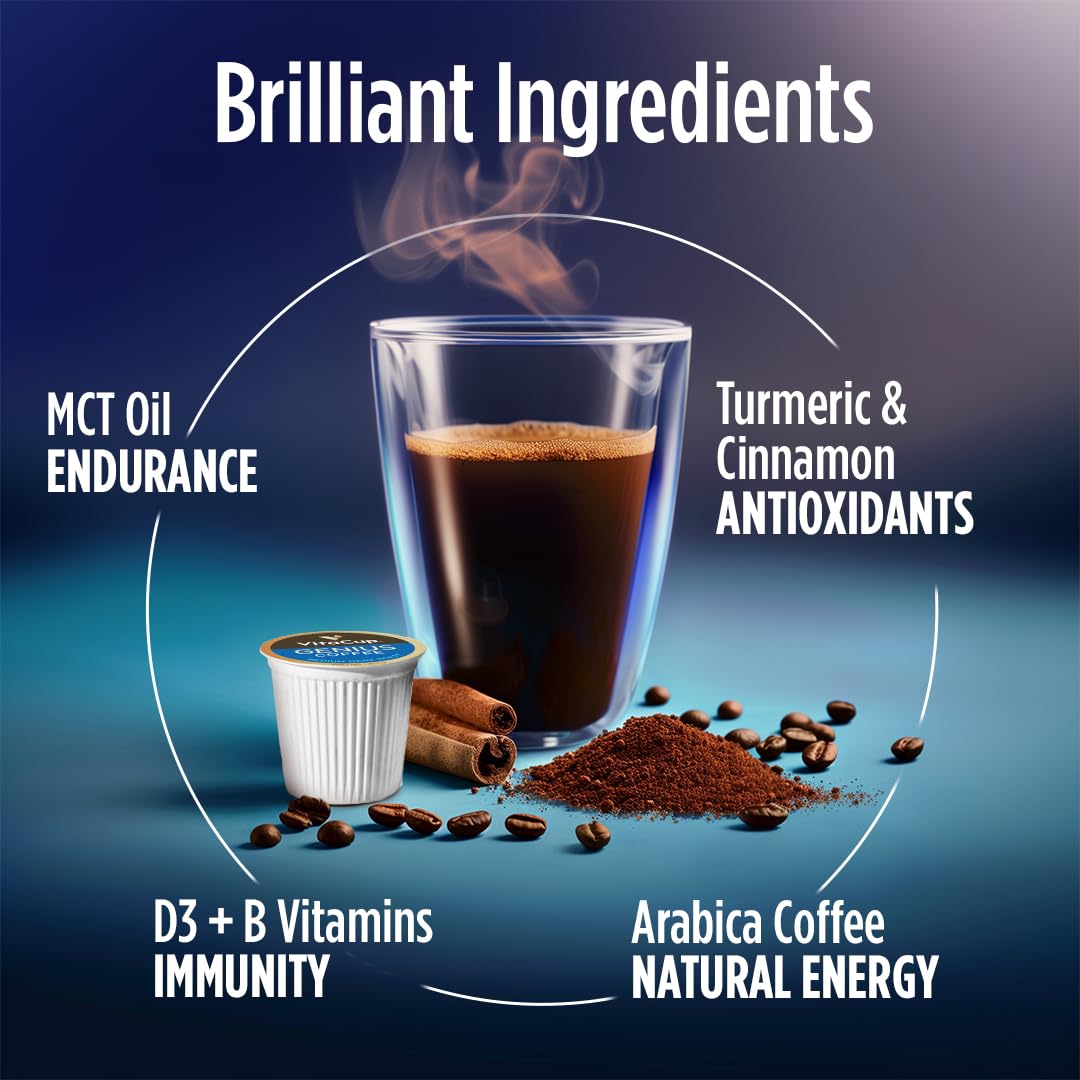 VitaCup Decaf Genius Keto Coffee Pods with MCT Oil, Turmeric & B Vitamins – Focus in a Single-Serve Pod (16 Ct)