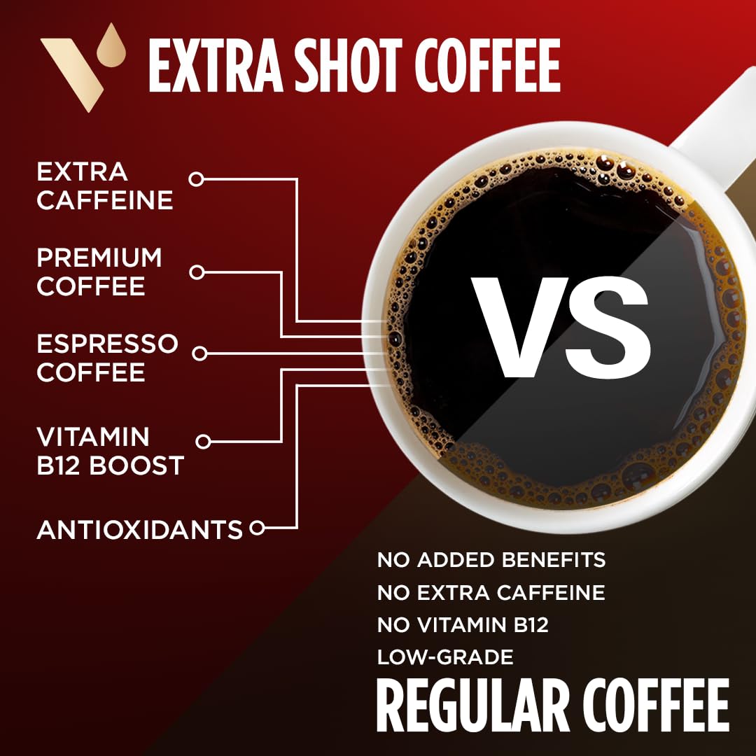 VitaCup Extra Shot Instant Coffee Packets with Espresso Shot – Red Eye High Caffeine, Vitamin B12 & Antioxidants, 24 Sticks