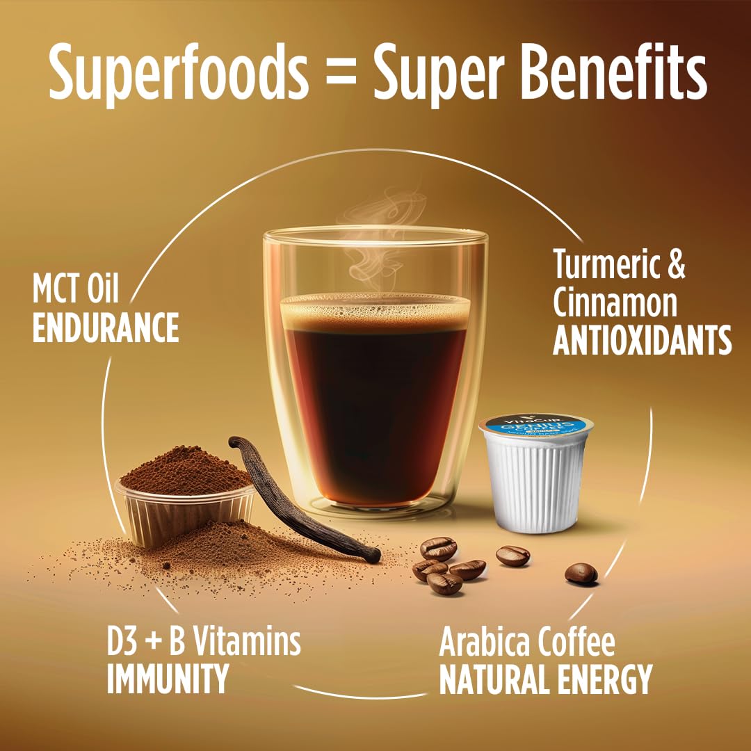 VitaCup Genius Vanilla Keto Coffee Pods with MCT Oil, Turmeric, B Vitamins & D3 – 16 CT
