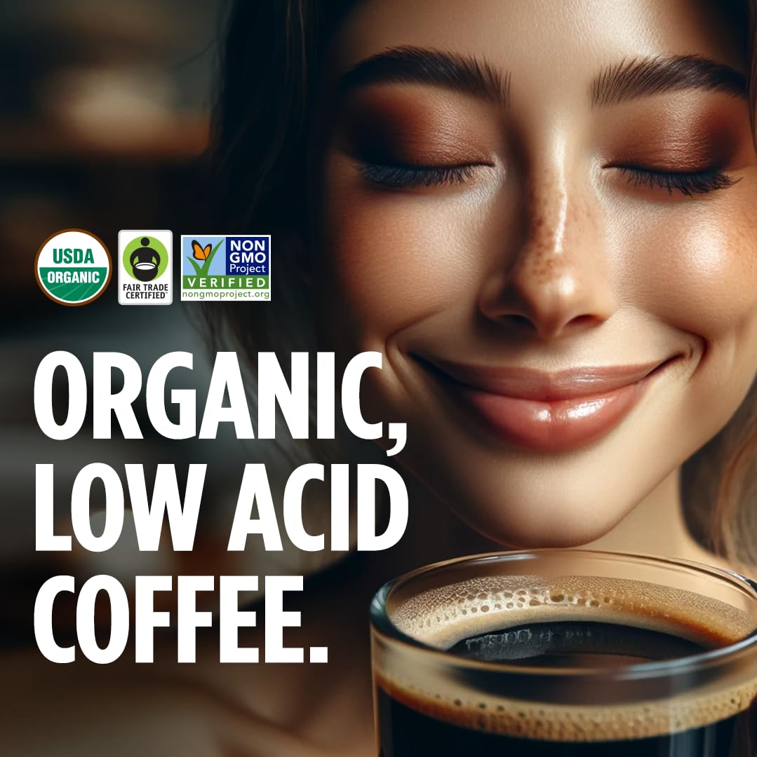 VitaCup Perfect Low Acid Ground Coffee – Organic, Fair Trade Guatemala Dark Roast, 20 oz