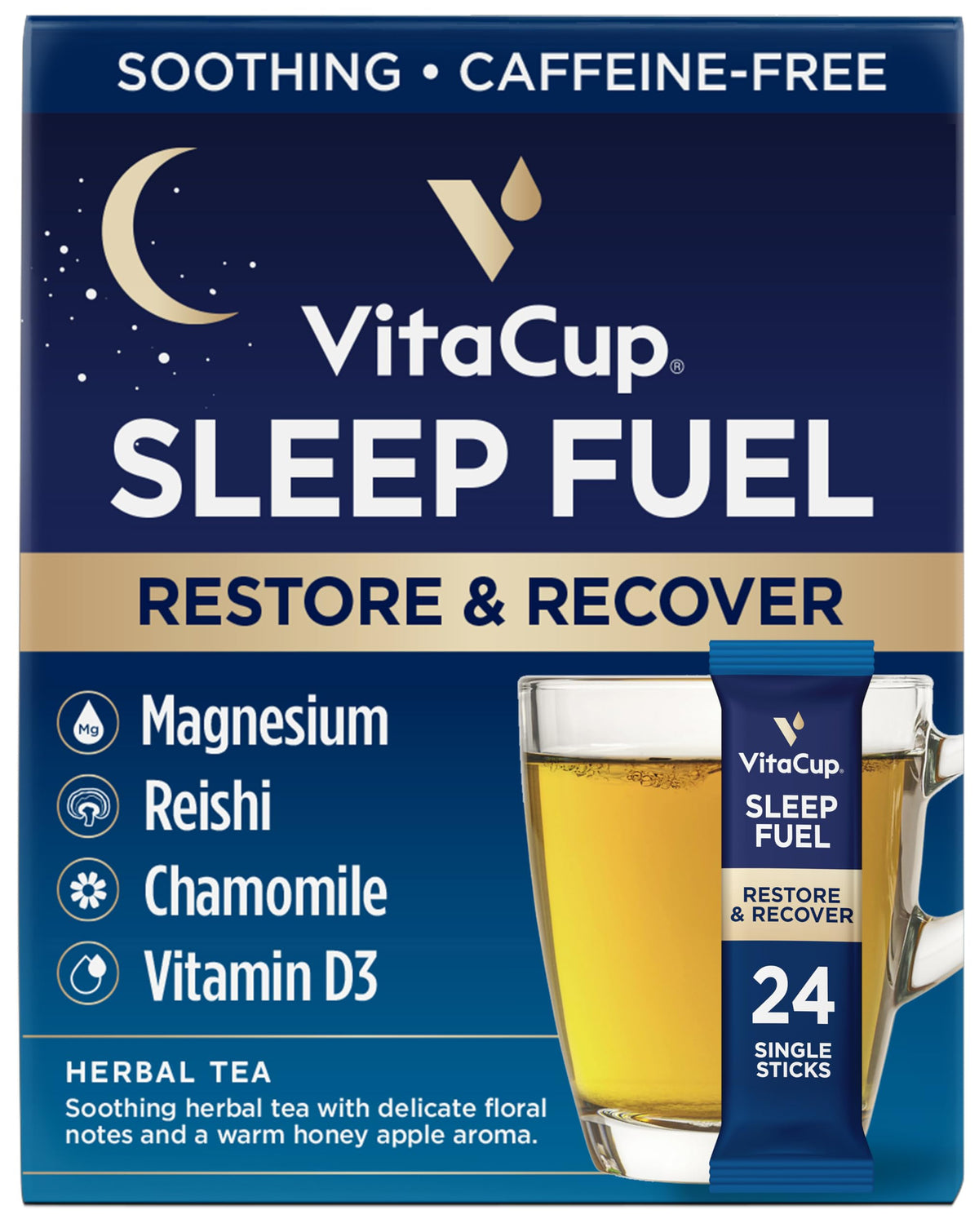 VitaCup Sleep Fuel Instant Tea Packets – Caffeine-Free Calm for Deep Relaxation, 24 Ct