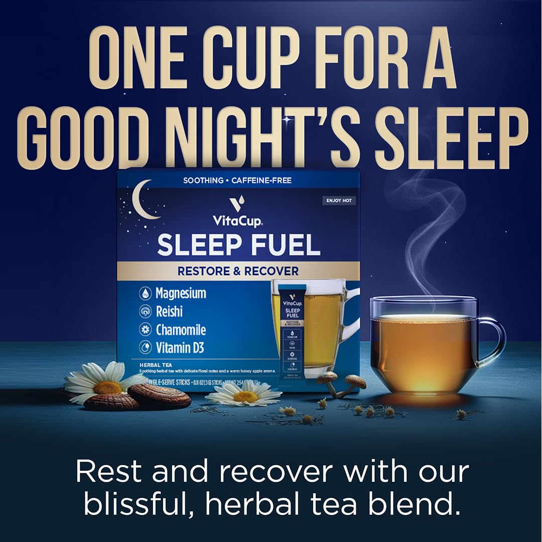 VitaCup Sleep Fuel Instant Tea Packets – Caffeine-Free Calm for Deep Relaxation, 24 Ct