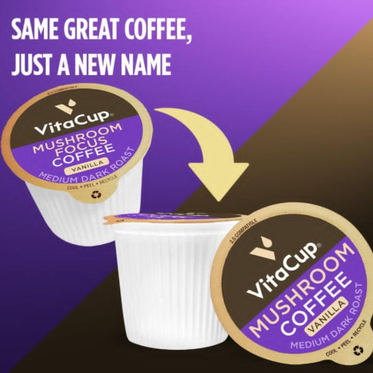 VitaCup Vanilla Mushroom Coffee Pods - Lion's Mane, Chaga & Vitamins - Keurig Compatible, 16 Ct