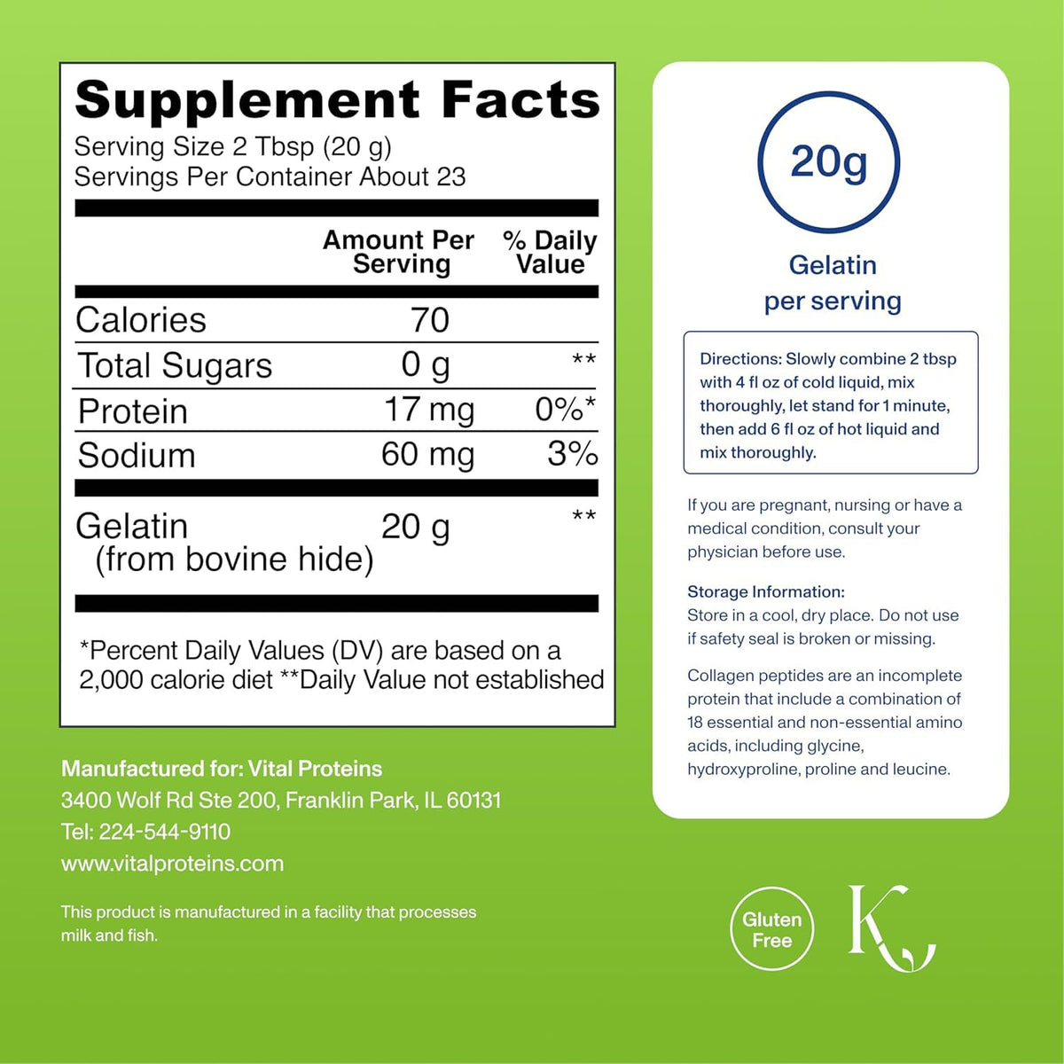 Vital Proteins Beef Gelatin Powder – Grass-Fed, Unflavored, 16.4 oz