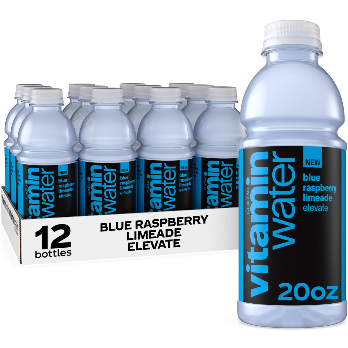 Vitaminwater Elevate Blue Raspberry Limeade – Nutrient-Enhanced Water, 20 oz, 12 Pack