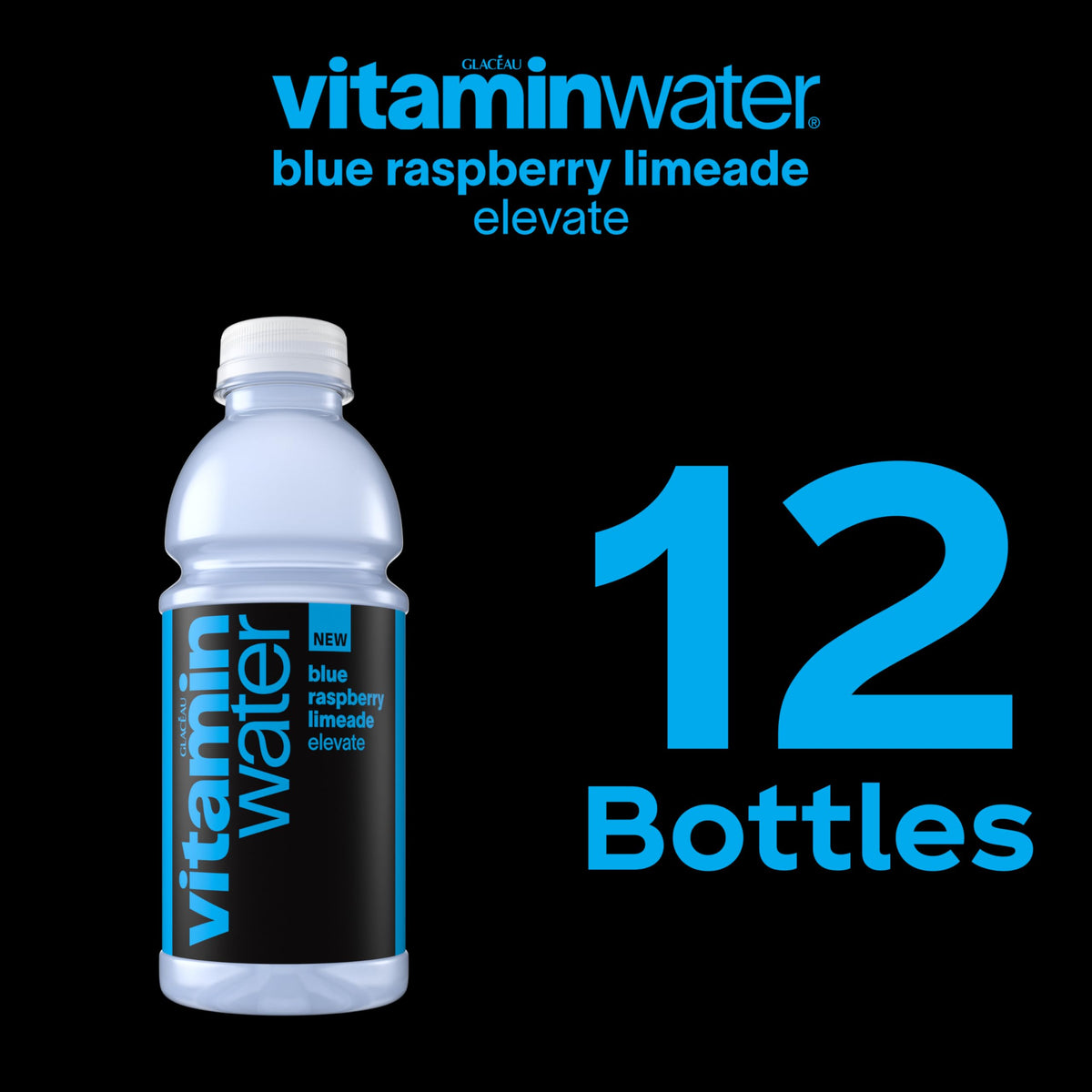 Vitaminwater Elevate Blue Raspberry Limeade – Nutrient-Enhanced Water, 20 oz, 12 Pack