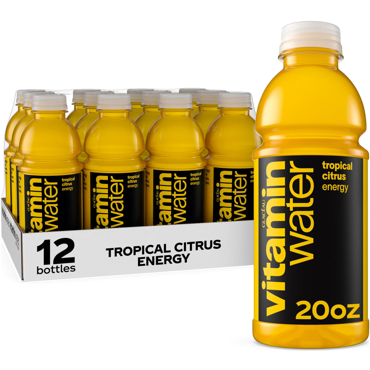 Vitaminwater Energy Tropical Citrus 20 oz – 12 Pack with Caffeine & B Vitamins