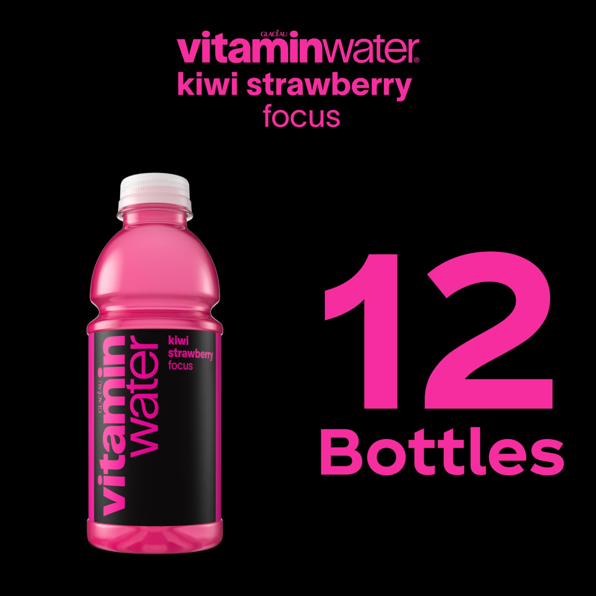 Vitaminwater Focus Kiwi Strawberry – Nutrient-Enhanced Flavored Water, 20 oz Bottle, 12 Pack
