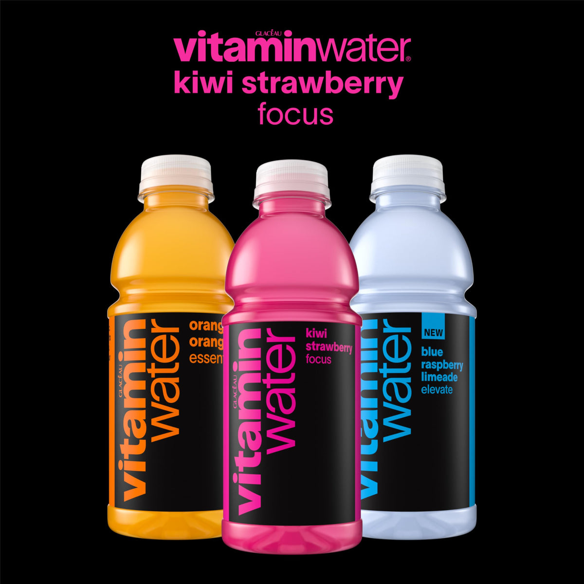 Vitaminwater Focus Kiwi Strawberry – Nutrient-Enhanced Flavored Water, 20 oz Bottle, 12 Pack