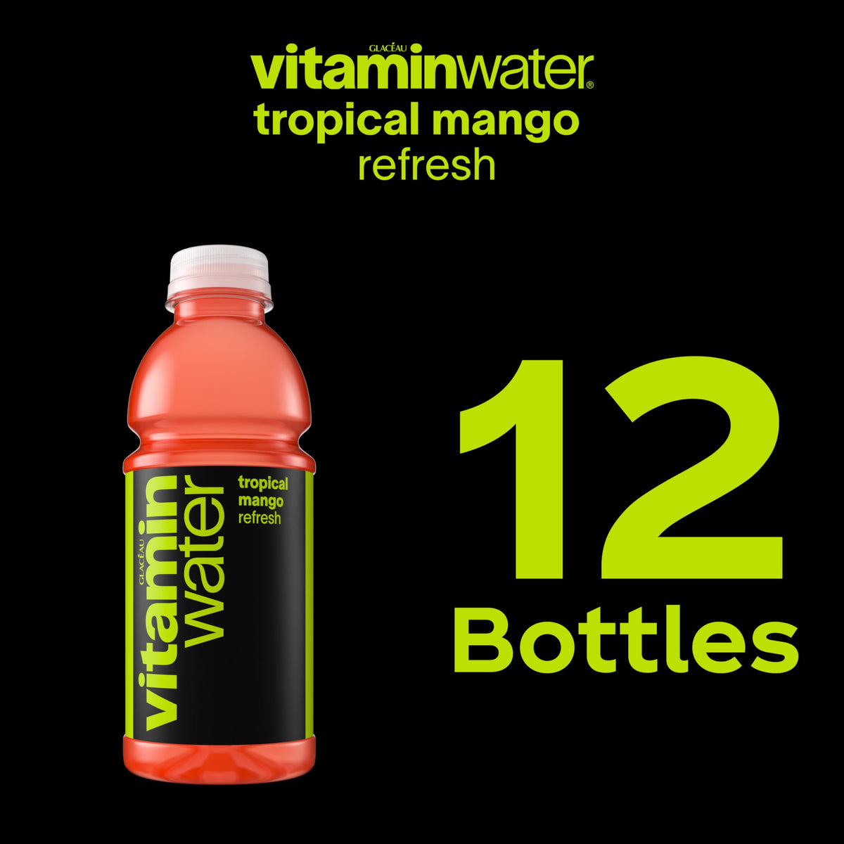 vitaminwater Refresh Tropical Mango — Nutrient-Enhanced Flavored Water Beverage, 20 oz Bottles, 12 Pack