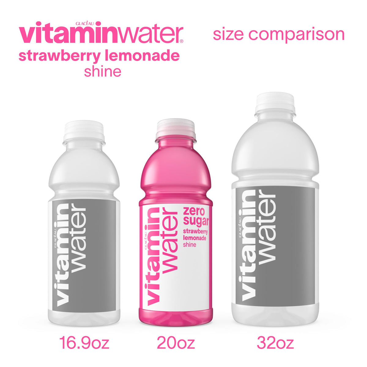 Vitaminwater Shine Strawberry Lemonade Zero Sugar - 20 oz Bottles (12 Pack)