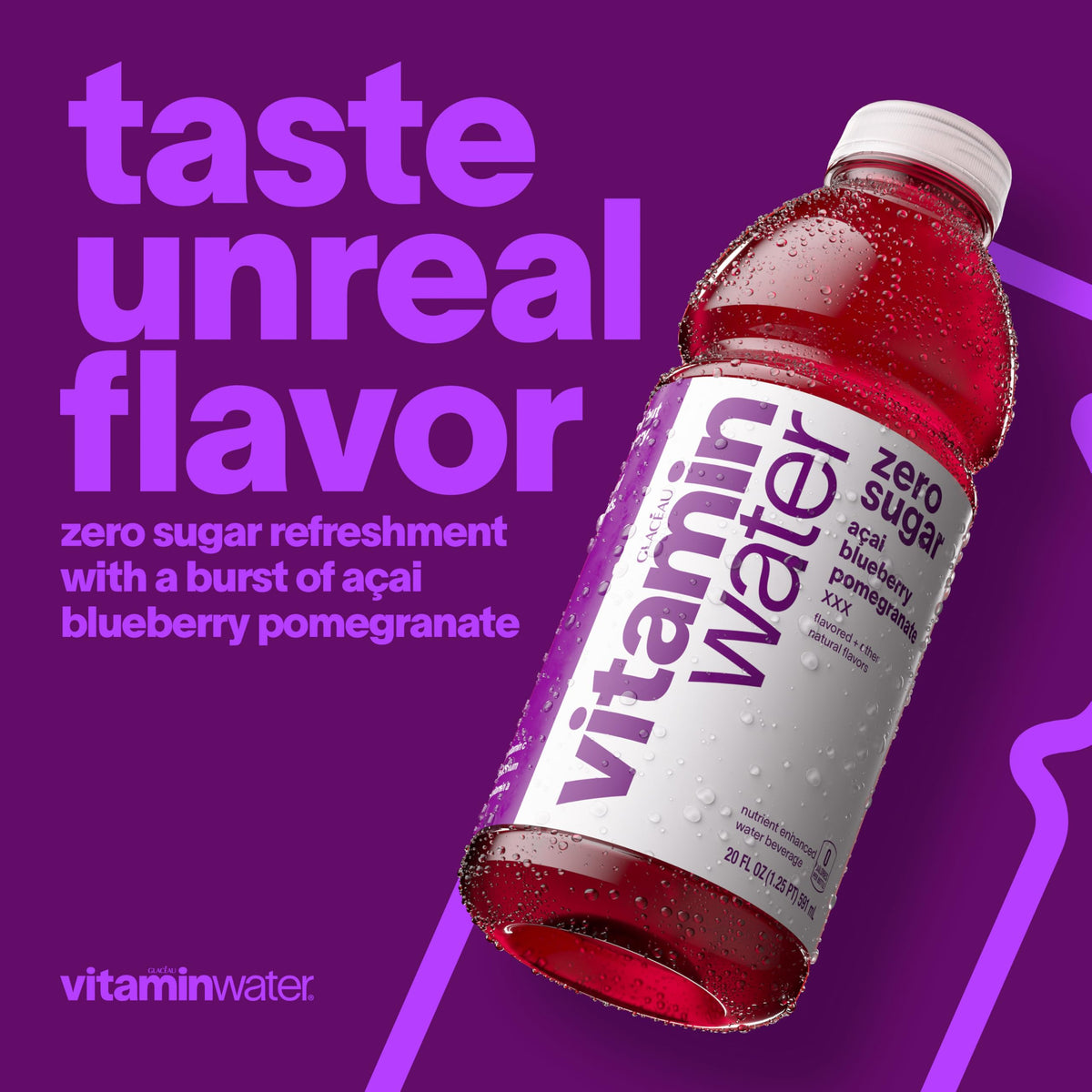 Vitaminwater XXX Acai-Blueberry-Pomegranate Zero Sugar Flavored Water, 20 oz Bottle, 12 Pack