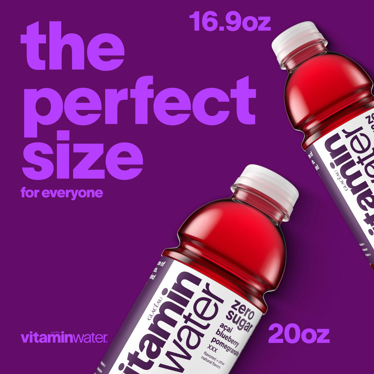Vitaminwater XXX Acai-Blueberry-Pomegranate Zero Sugar Flavored Water, 20 oz Bottle, 12 Pack