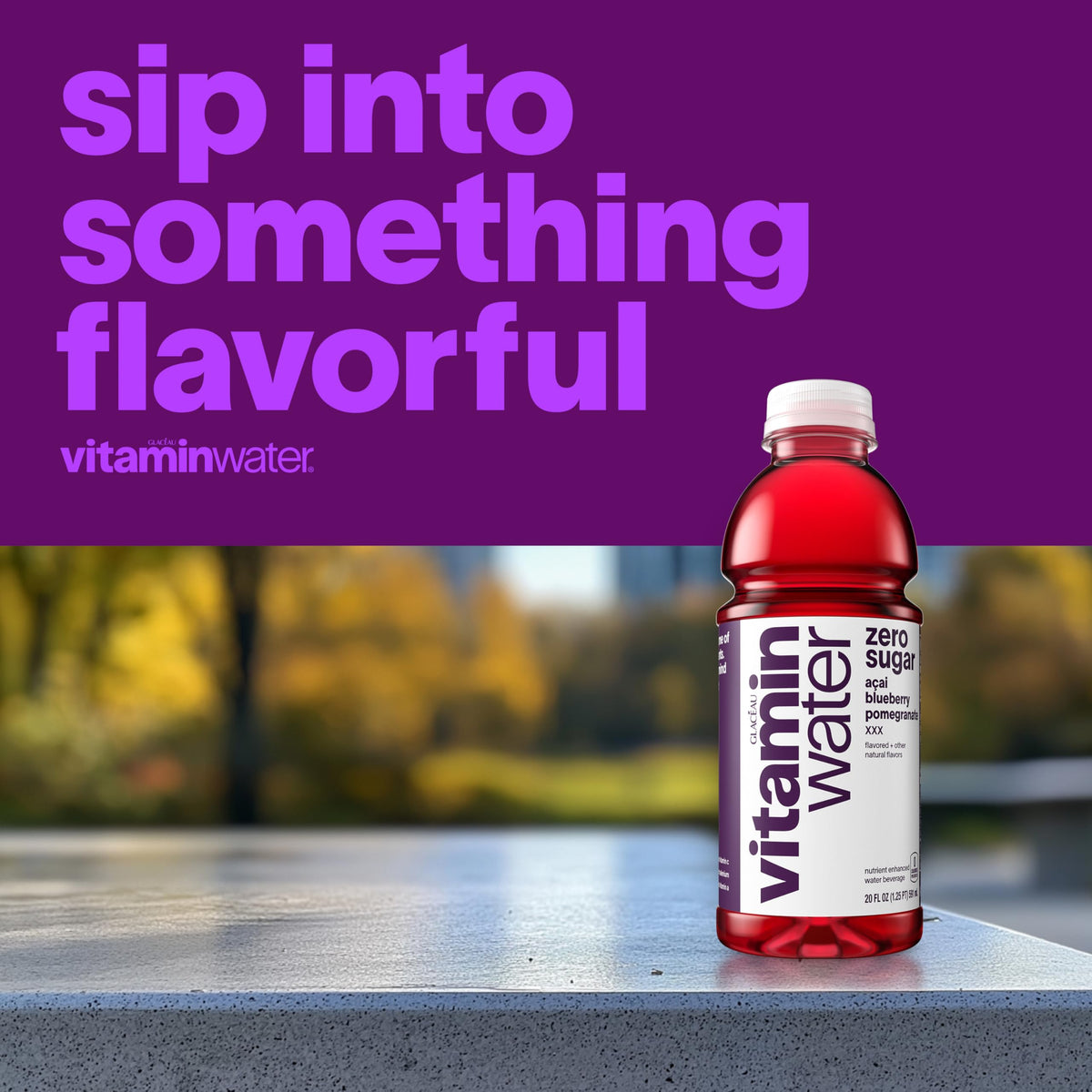 Vitaminwater XXX Acai-Blueberry-Pomegranate Zero Sugar Flavored Water, 20 oz Bottle, 12 Pack