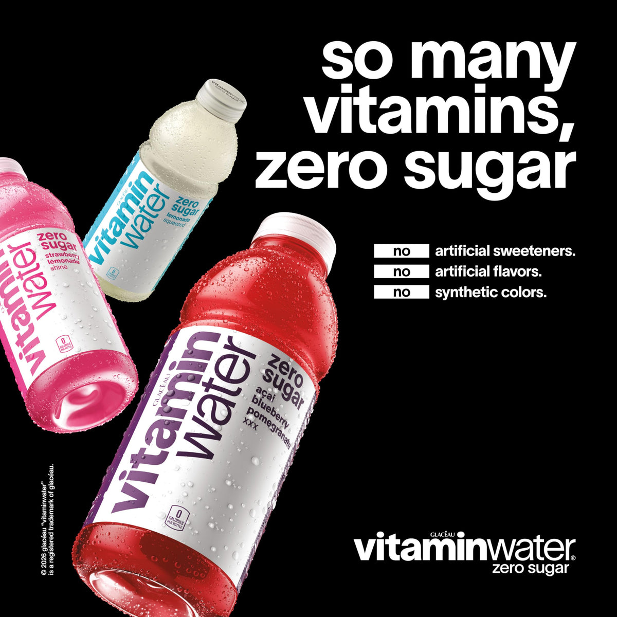 Vitaminwater Zero Sugar Squeezed Lemonade – Nutrient Enhanced Flavored Water, 20 fl oz Bottles, 12 Pack