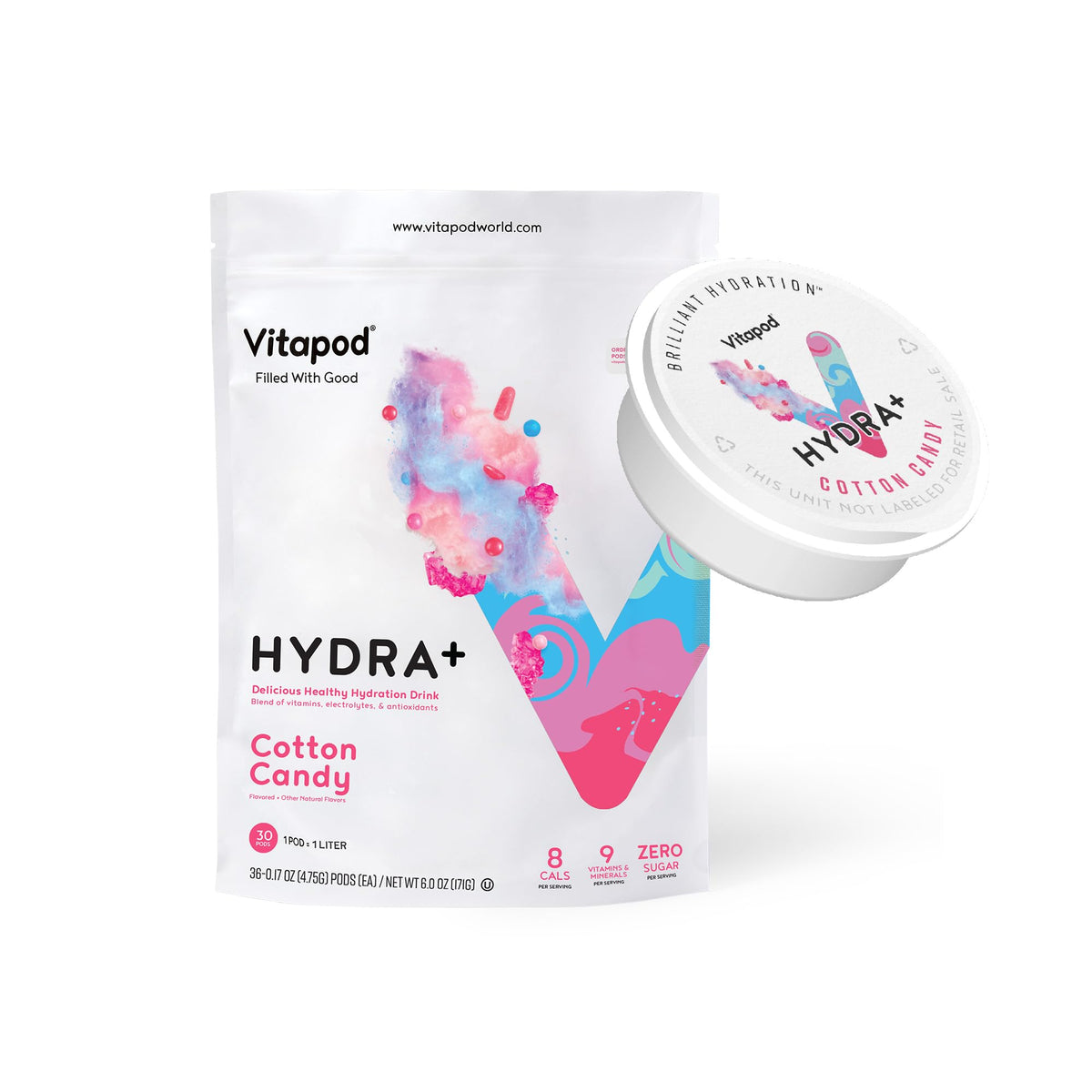 Vitapod Hydra+ Cotton Candy Hydration Pods – Sugar-Free Electrolyte Mix (30)