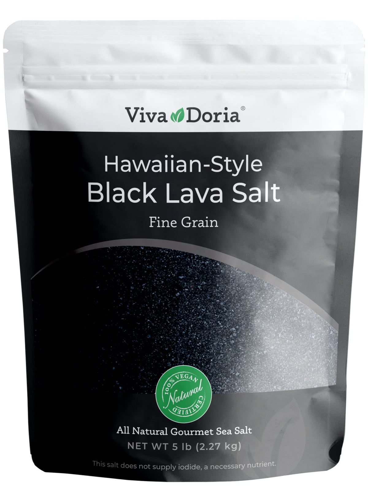 Viva Doria Hawaiian Black Lava Sea Salt – Fine Grain, 5 lb (2.27 kg)