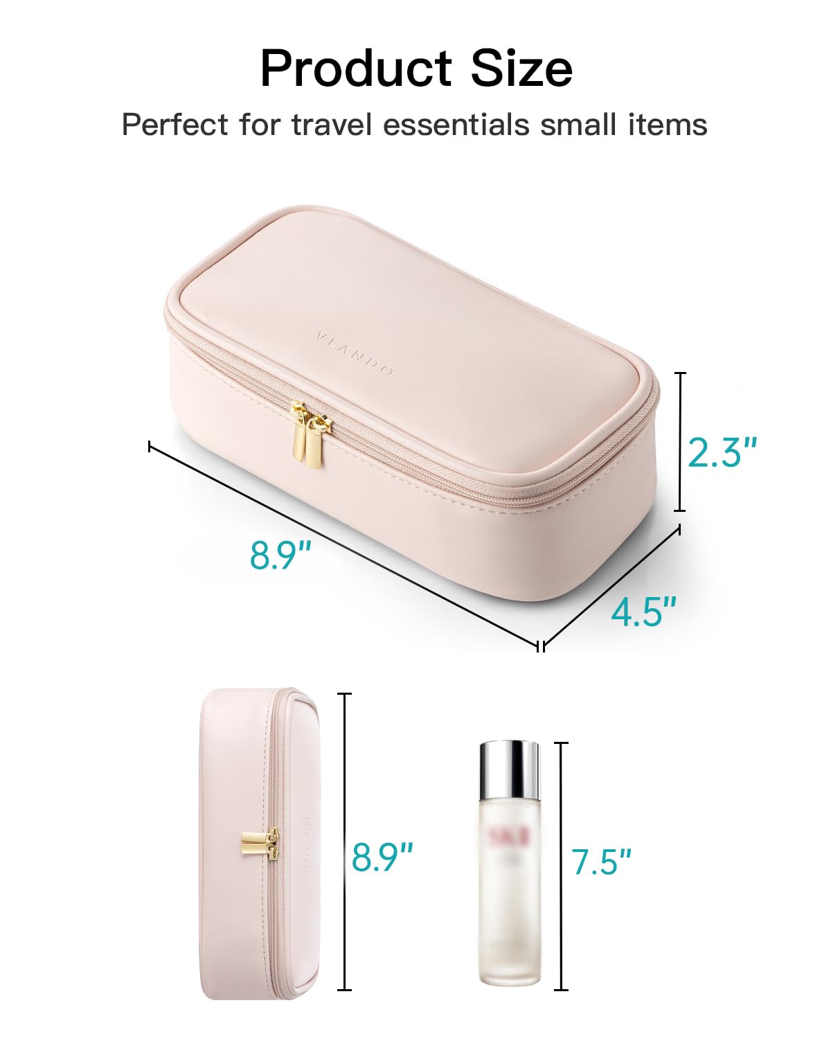 VLANDO Makeup Bag for Toiletries with Separate Brush Storage,Apricot Pink