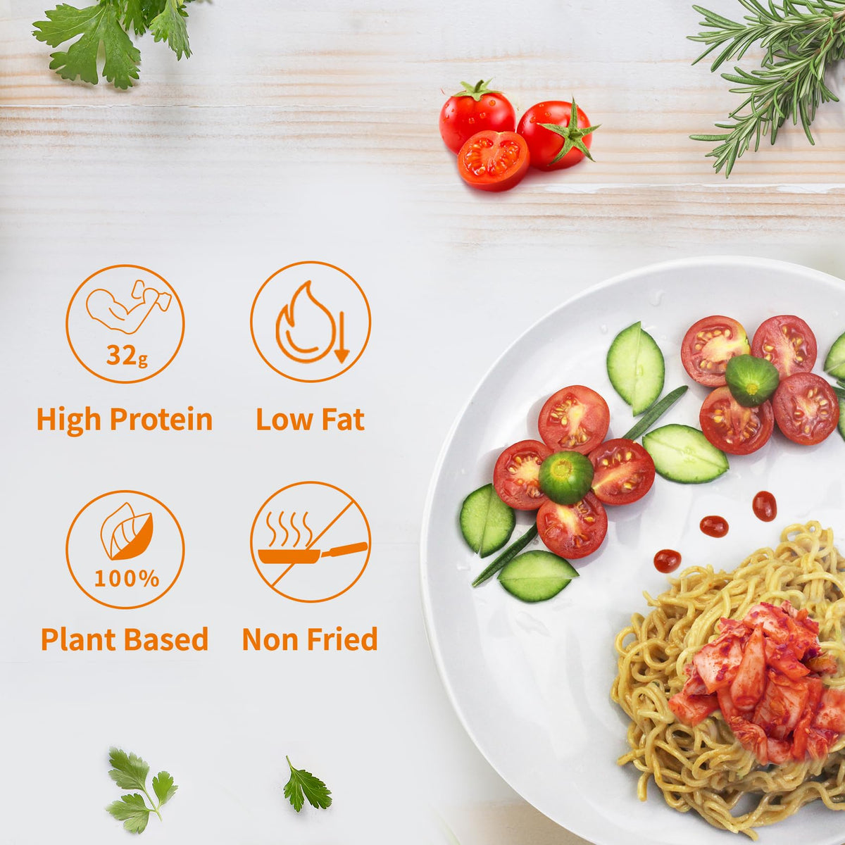 VOLO VERO High Protein Instant Ramen Noodles – Spicy Kimchi, 32g Protein, Vegan
