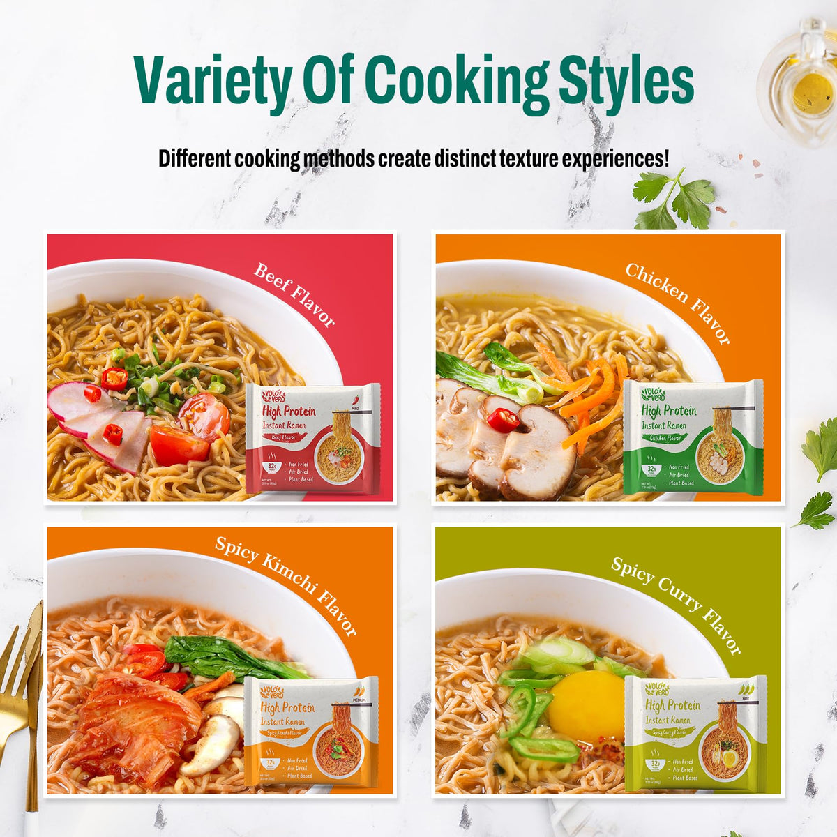 VOLO VERO Protein Ramen Variety Pack (32 g) – Plant-Based High-Protein Instant Noodles, 8 Pack
