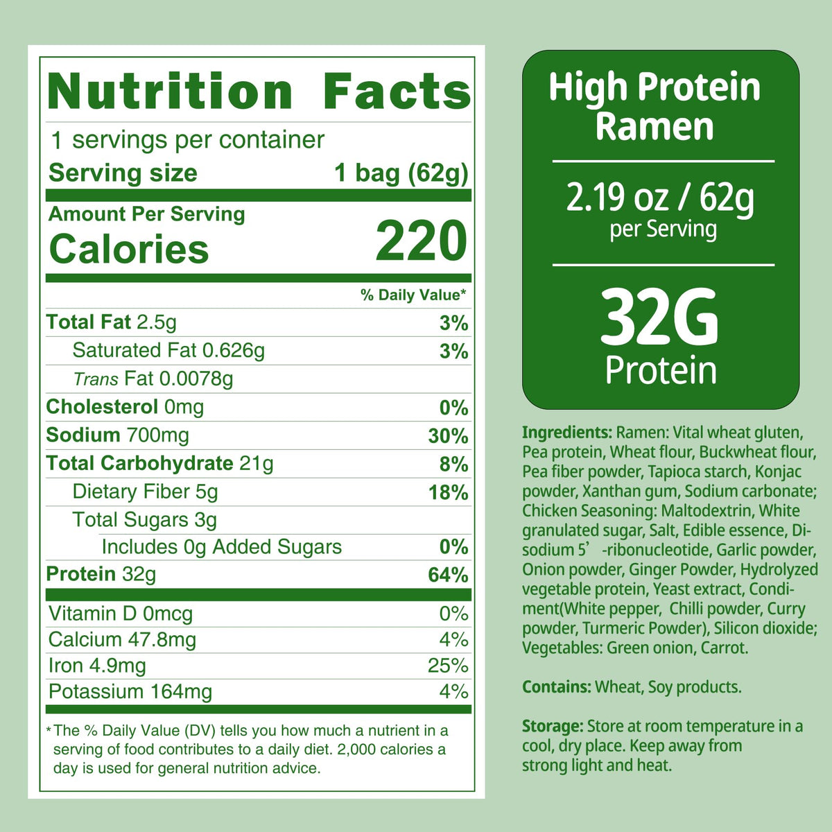 VOLO VERO High Protein 32g Instant Ramen Noodles — Chicken Flavor, 8 Packs, Plant-Based