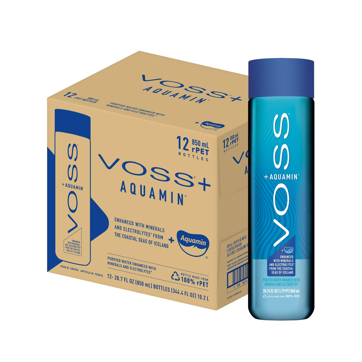 VOSS+ Aquamin Enhanced Water — 12x850ml Bottles with 74 Minerals & Electrolytes