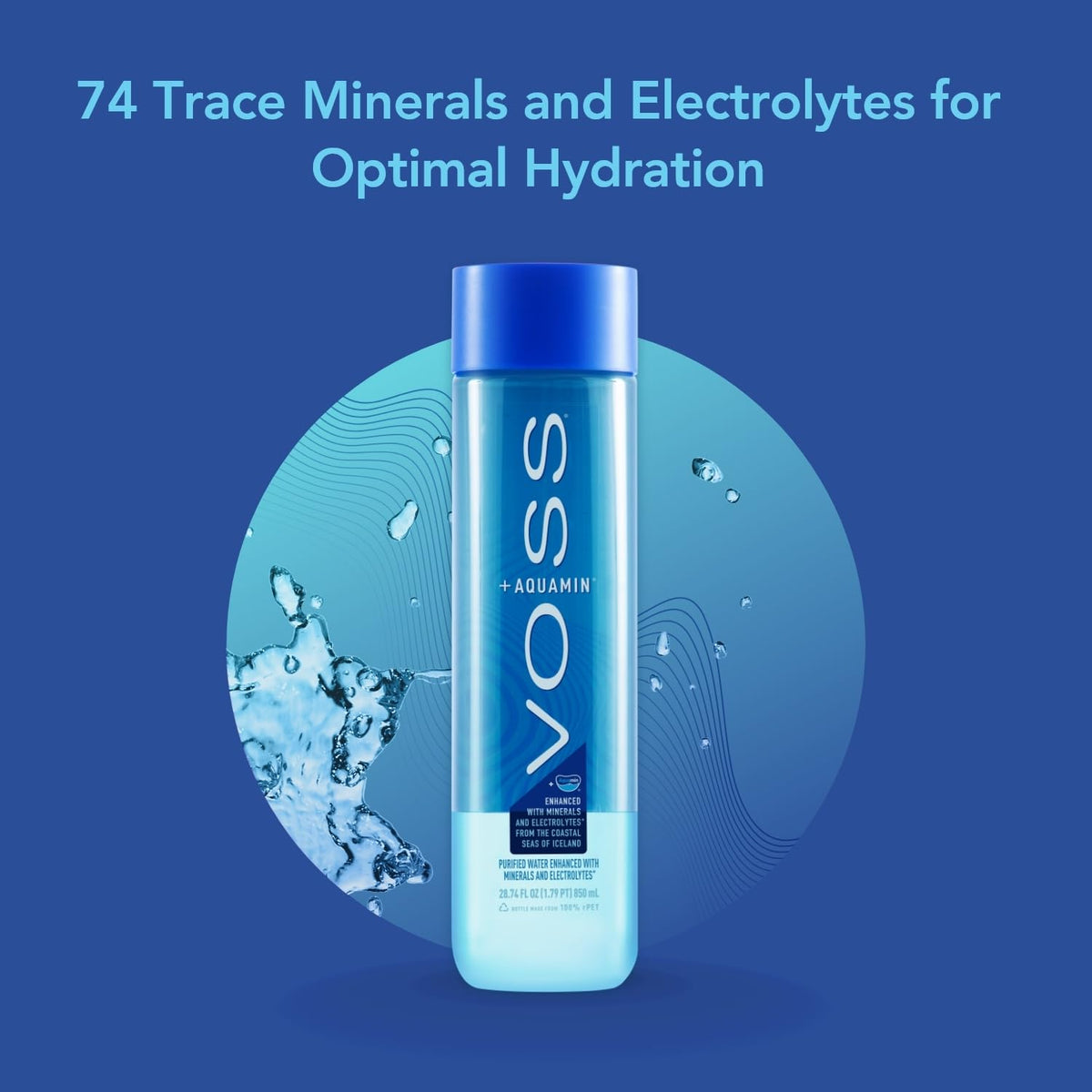 VOSS+ Aquamin Enhanced Water — 12x850ml Bottles with 74 Minerals & Electrolytes