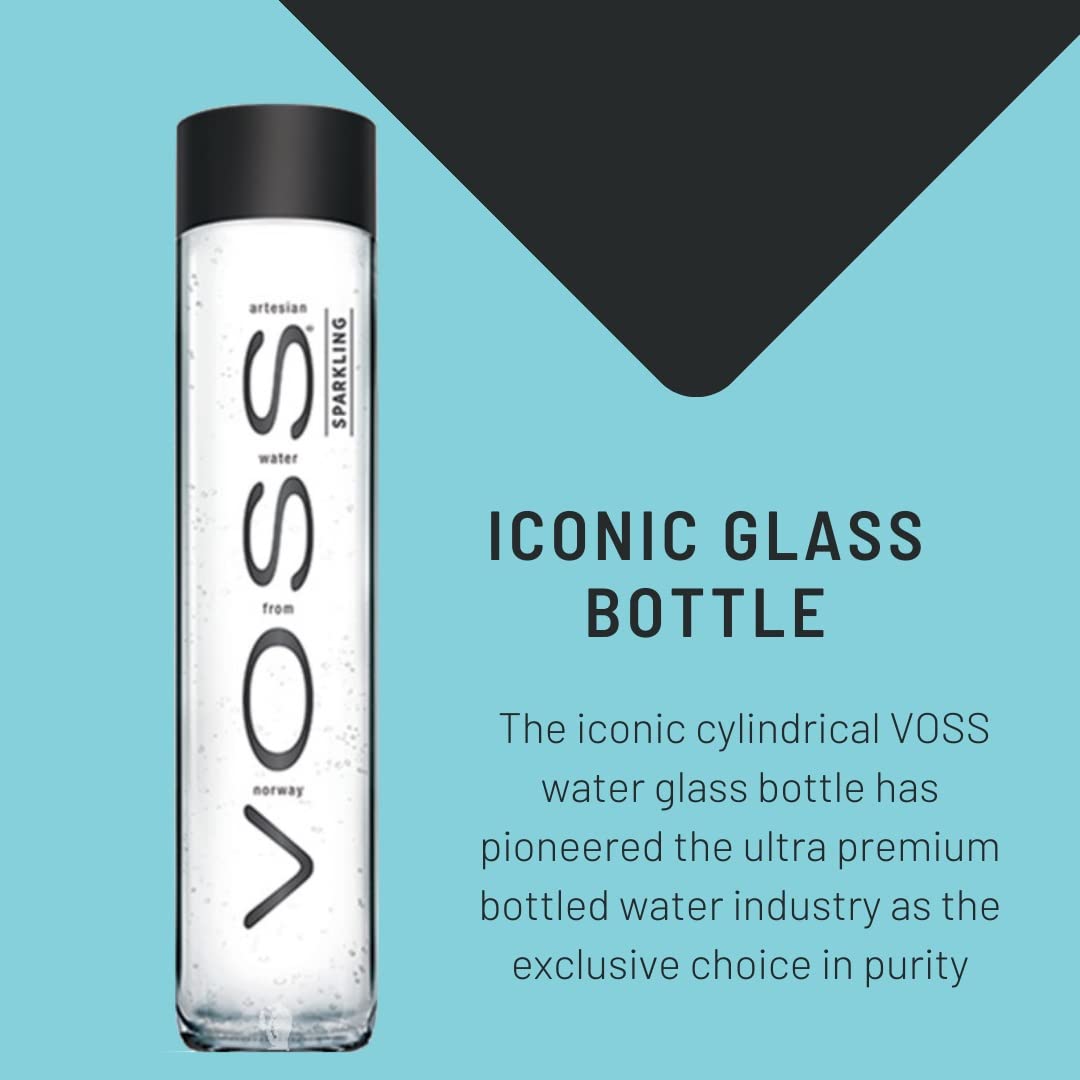 VOSS Sparkling Water from Norway — Naturally Pure, Crisp Taste (375 ml Glass, Pack of 9)