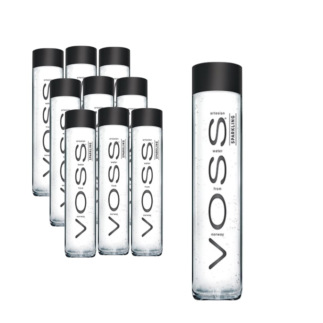 VOSS Sparkling Water from Norway — Naturally Pure, Crisp Taste (375 ml Glass, Pack of 9)