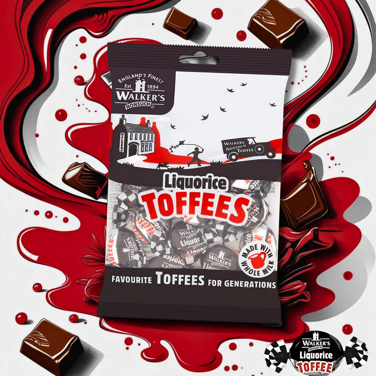 Walkers' Nonsuch Liquorice Toffees – 5.29 oz Bag (Pack of 12) | Classic British Chewy Toffee