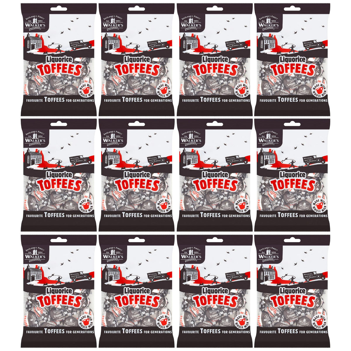 Walkers' Nonsuch Liquorice Toffees – 5.29 oz Bag (Pack of 12) | Classic British Chewy Toffee