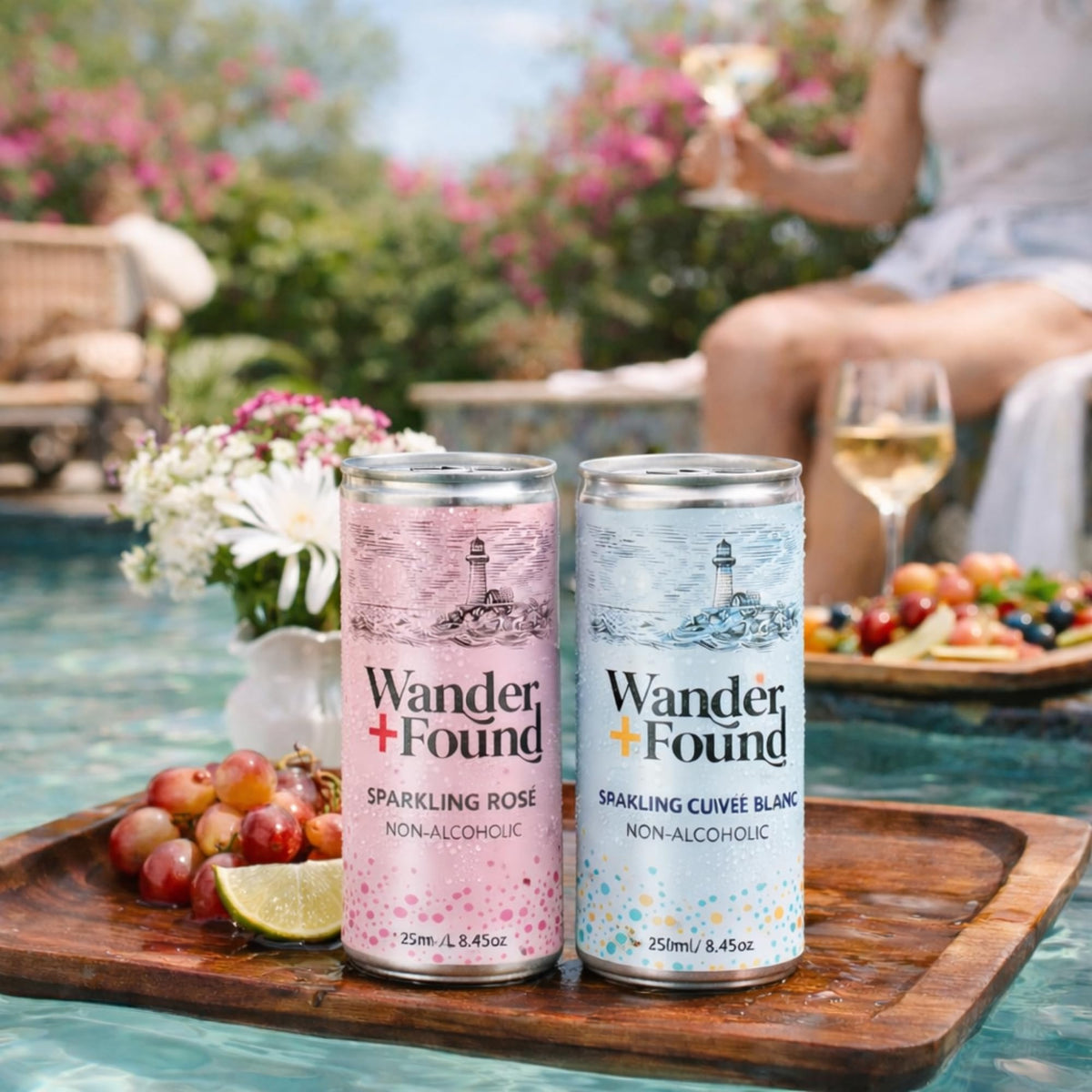Wander + Found Non-Alcoholic Sparkling Wine Variety Pack – Rosé & Cuvée Blanc, Zero Proof 8.5 oz Cans (6 Pack)