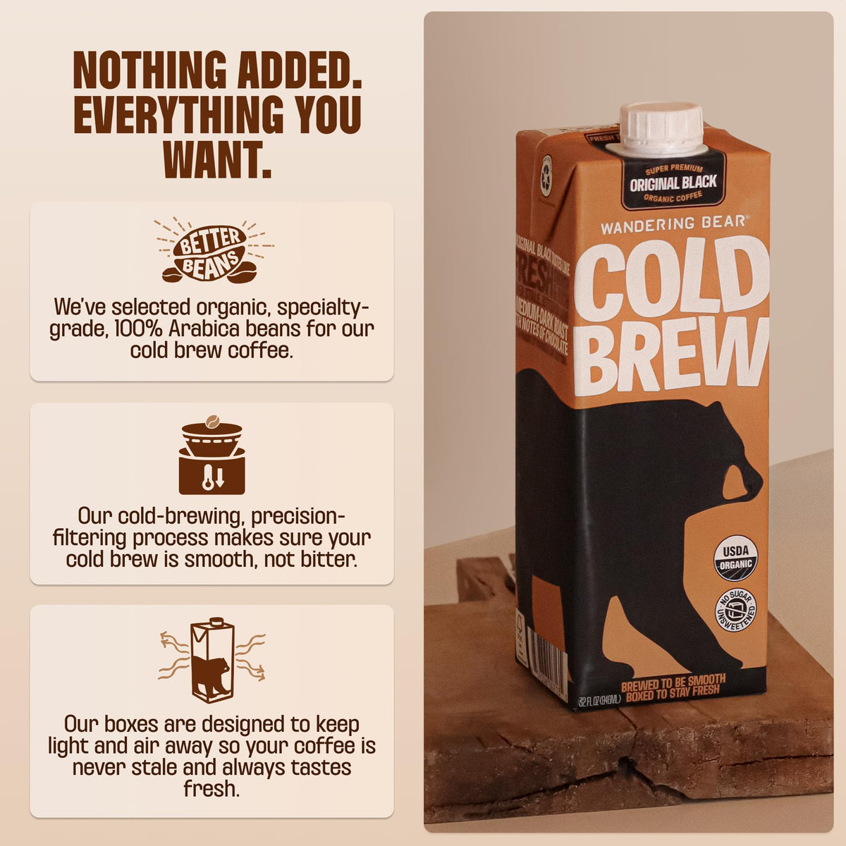 Wandering Bear Organic Unsweetened Extra Strong Cold Brew Concentrate – 32 fl oz, 21 Servings, Vegan
