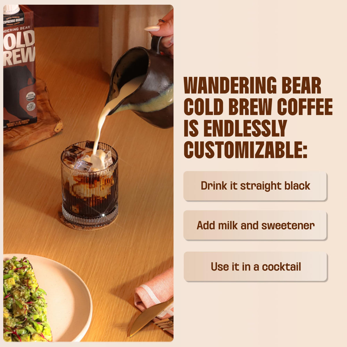 Wandering Bear Organic Unsweetened Extra Strong Cold Brew Concentrate – 32 fl oz, 21 Servings, Vegan