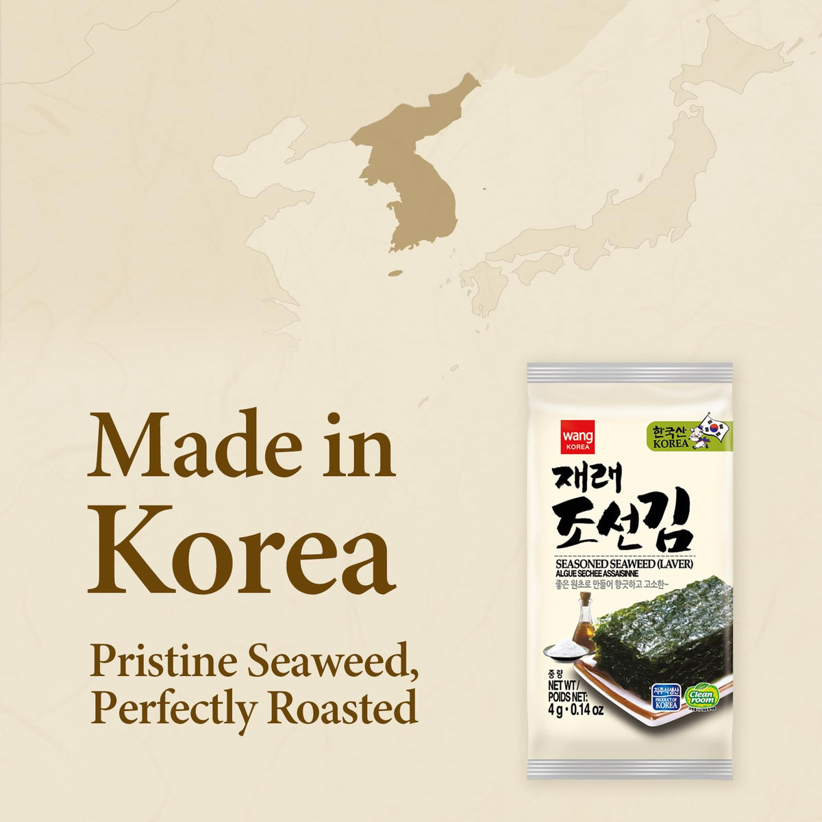 Wang Korean Seaweed Snacks Original – Crispy Roasted Seaweed Sheets, Keto, Vegan, Gluten-Free | Pack of 24